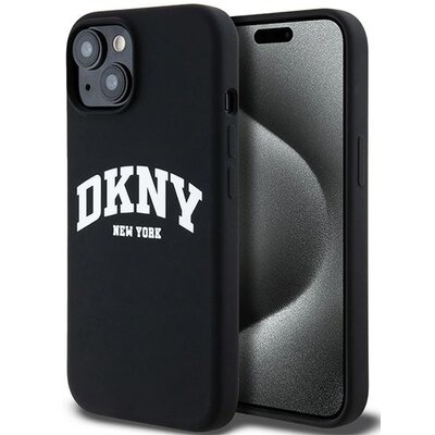 Oryginalne Etui IPHONE 14 PLUS / 15 PLUS DKNY Hardcase Liquid Silicone White Printed Logo MagSafe (DKHMP15MSNYACH) czarne