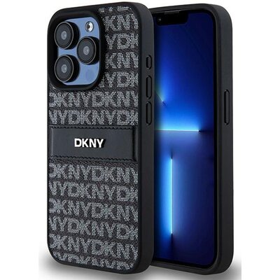 Oryginalne Etui APPLE IPHONE 15 PRO DKNY Hardcase Leather Mono Stripe & Metal Logo (DKHCP15LPRTHSLK) czarne