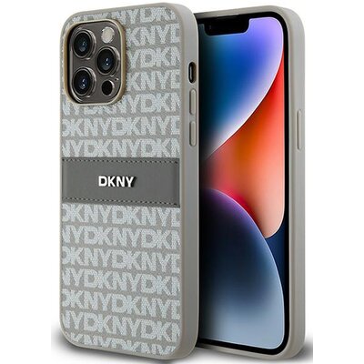 Oryginalne Etui IPHONE 14 PRO DKNY Hardcase Leather Mono Stripe & Metal Logo (DKHCP14LPRTHSLE) beżowe
