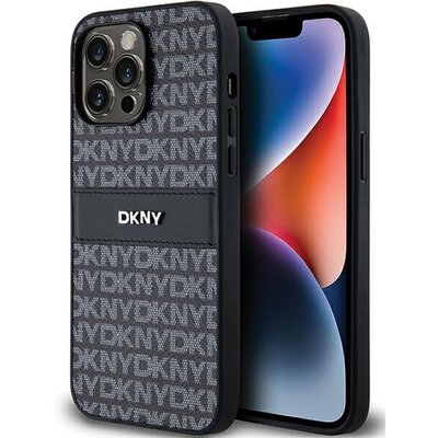 Oryginalne Etui IPHONE 14 PRO DKNY Hardcase Leather Mono Stripe & Metal Logo (DKHCP14LPRTHSLK) czarne