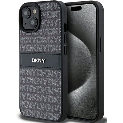 Oryginalne Etui IPHONE 15 PLUS / 14 PLUS DKNY Hardcase Leather Mono Stripe & Metal Logo (DKHCP15MPRTHSLK) czarne