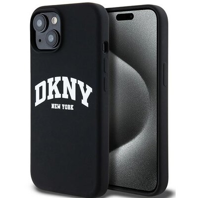 Oryginalne Etui IPHONE 13 / 14 / 15 DKNY Hardcase Liquid Silicone White Printed Logo MagSafe (DKHMP15SSNYACH) czarne