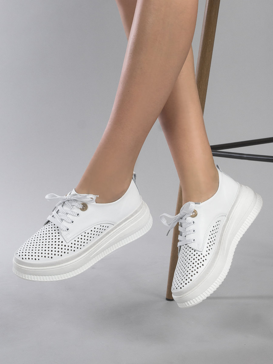 Artiker Sneakersy półbuty damskie skórzane ażurowe białe-41