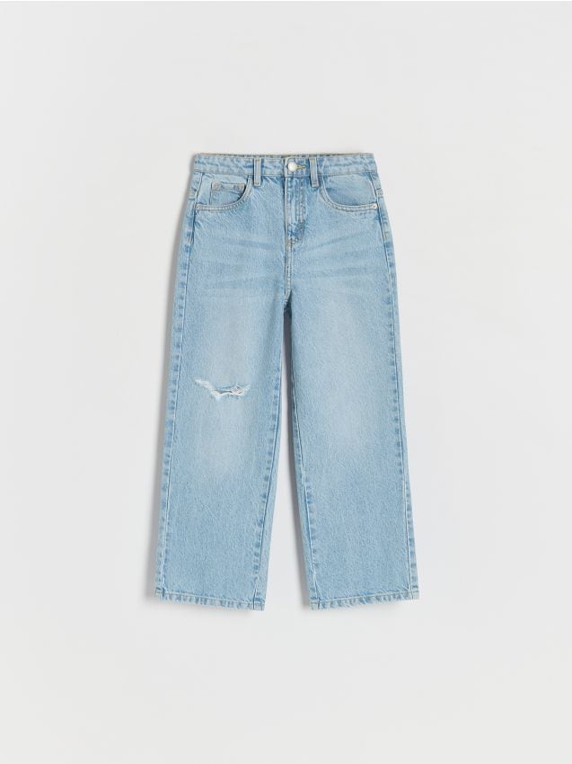 Reserved - Jeansy wide leg z rozdarciami - niebieski