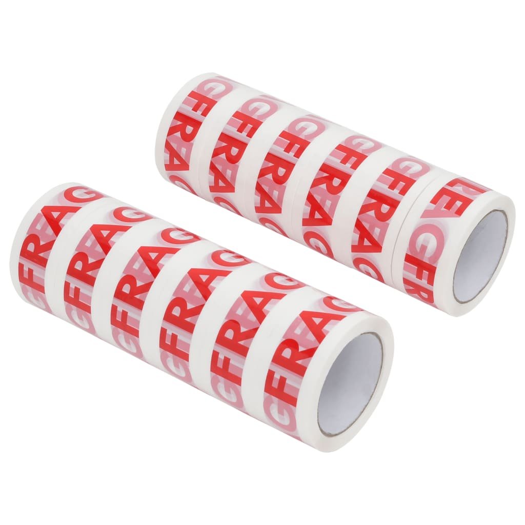 vidaXL Taśma pakowa, 12 rolek, biała z napisem FRAGILE, 48 mm x 66 m