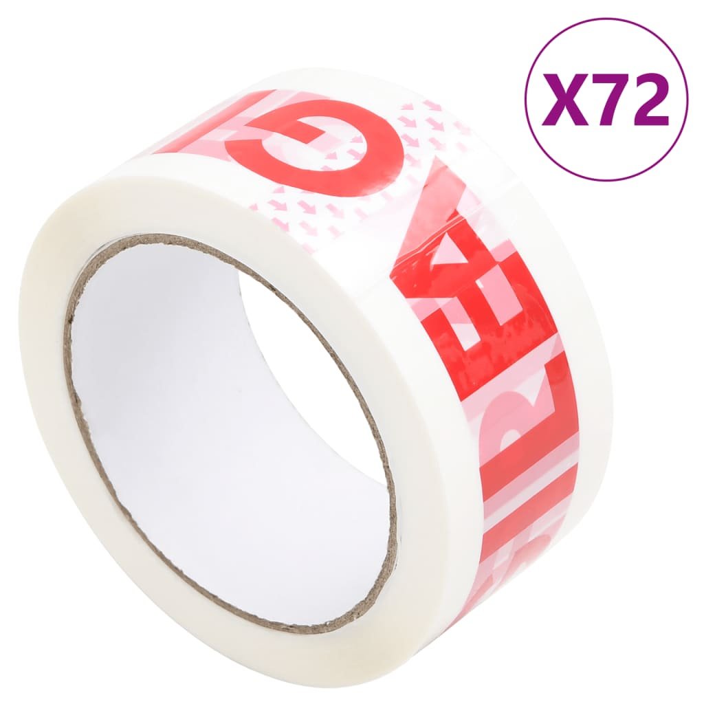 vidaXL Taśma pakowa, 72 rolki, biała z napisem FRAGILE, 48 mm x 66 m