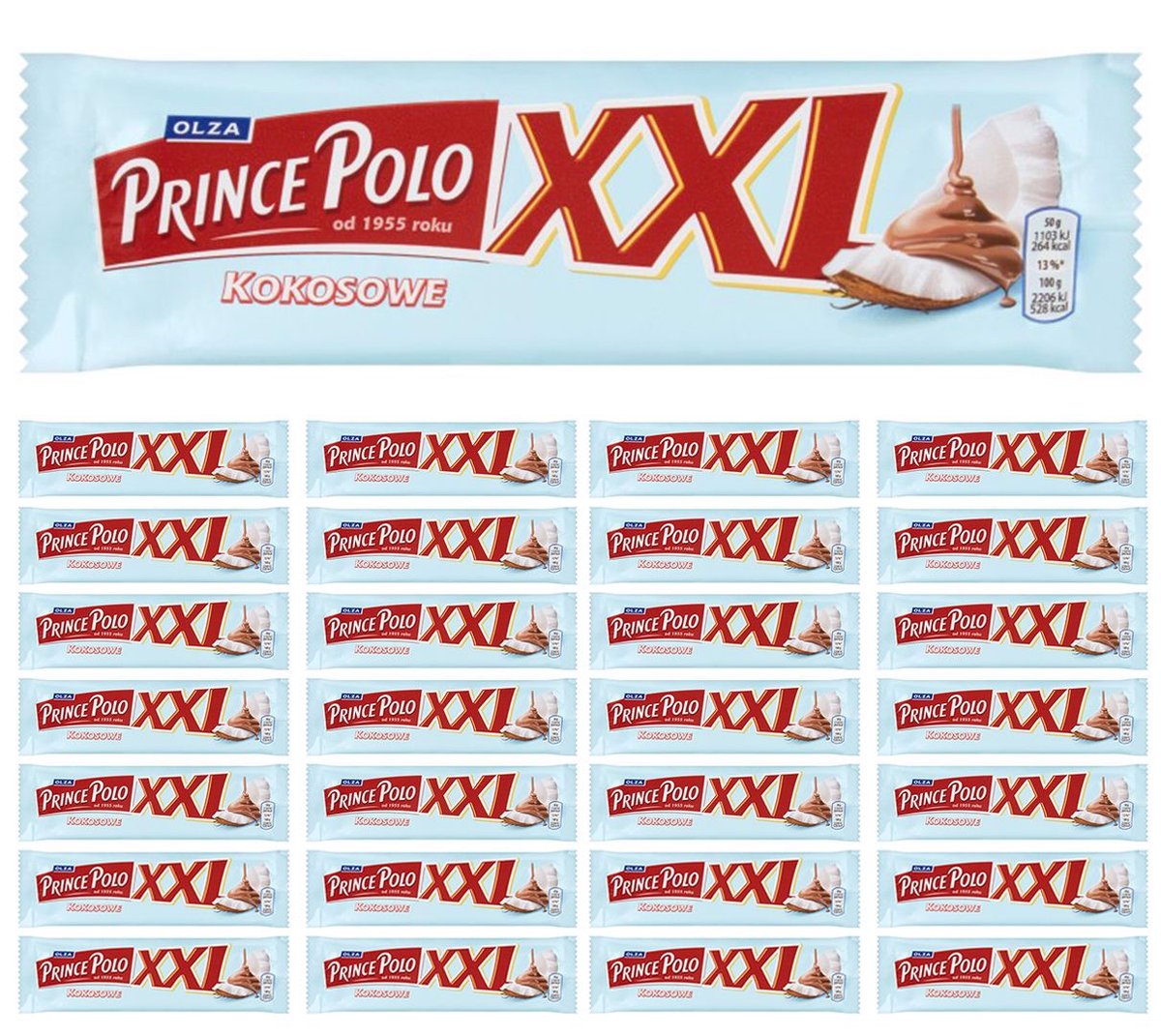 Prince Polo XXL Kruchy wafelek z kremem kokosowym oblany czekoladą 50g x28 sztuk