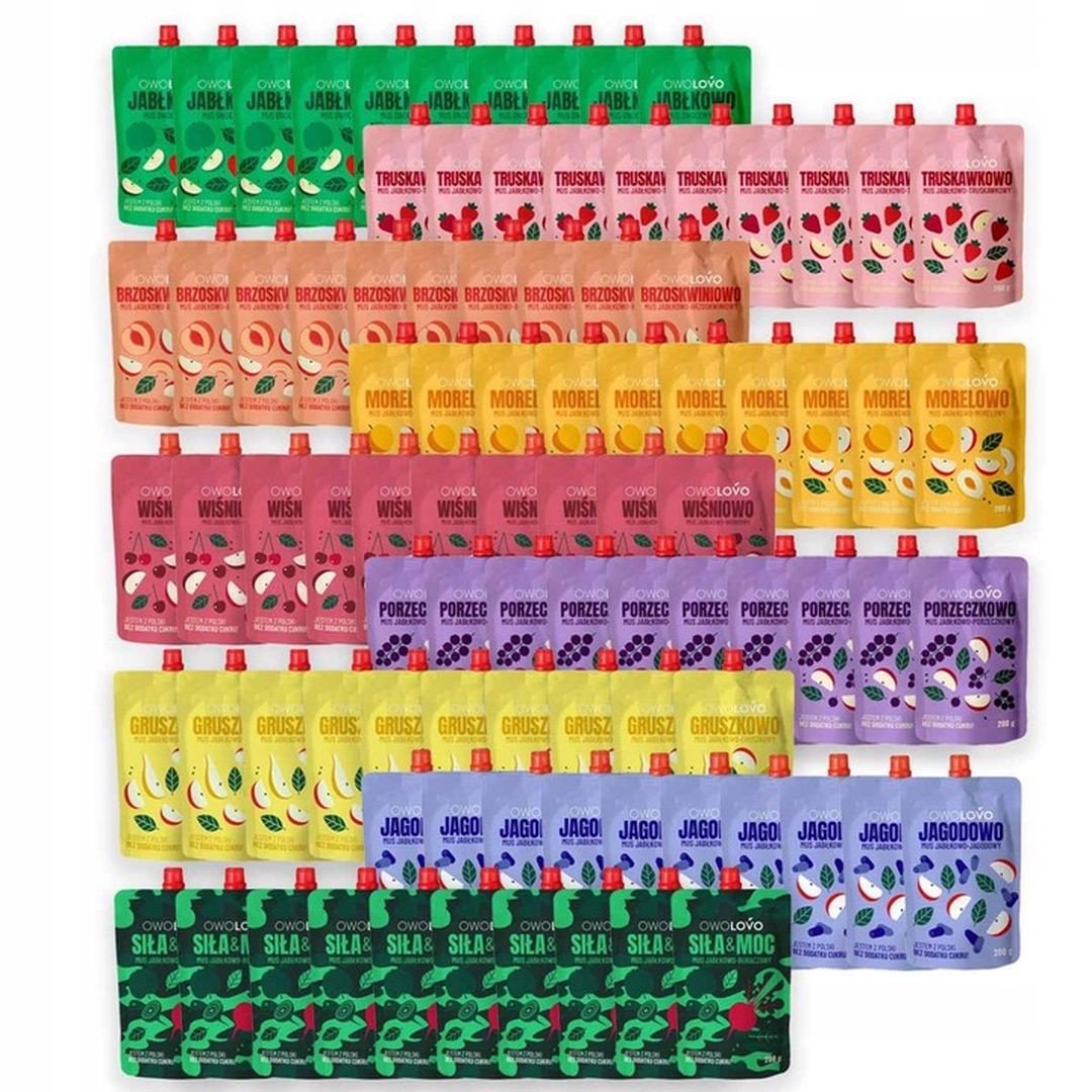 Owolovo Mix 9 smaków musów owocowych 200 g x 90 sztuk
