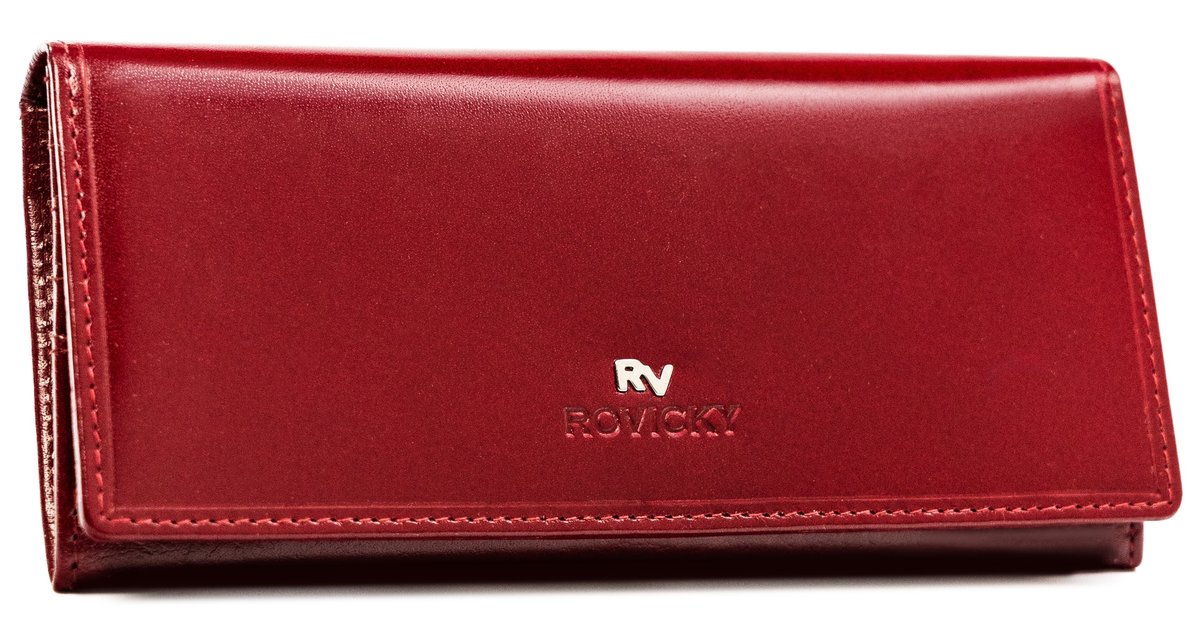 Klasyczny portfel damski na karty i dokumenty poziomy z ochroną RFID Rovicky, czerwony