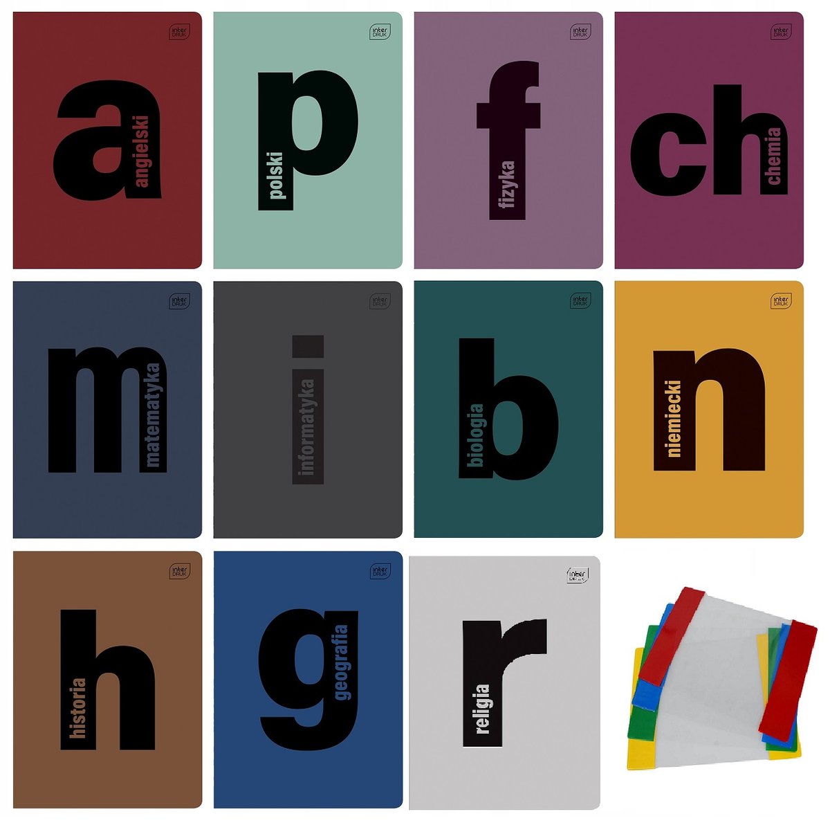 Zestaw zeszytów tematycznych 11 sztuk A5 Interdruk 60 kartek+ okładki