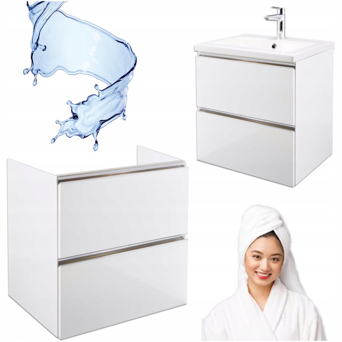 Biała Szafka Wisząca Łazienkowa pod Umywalkę 60 cm Cichy Domyk Połysk Barsa