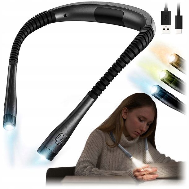Lampka Led Do Czytania Książek Na Szyje Mocna Latarka Elastyczna Usb