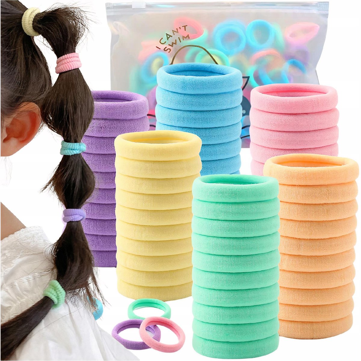 Gumki Do Włosów Frotki Mix 100 Szt Pastelowe Gumka