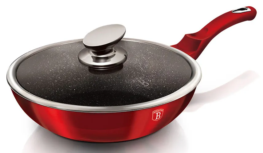 Czerwony wok ze szklaną pokrywą 28cm - Hurgen 3X