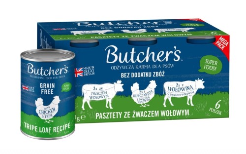 Butchers Original Tripe megapack mix smaków ze żwaczem pasztet karma dla psa 6 x 400g'