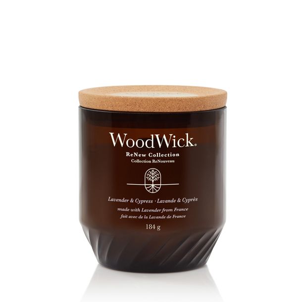 WoodWick RENEW świeca średnia LAVENDER & CYPRESS