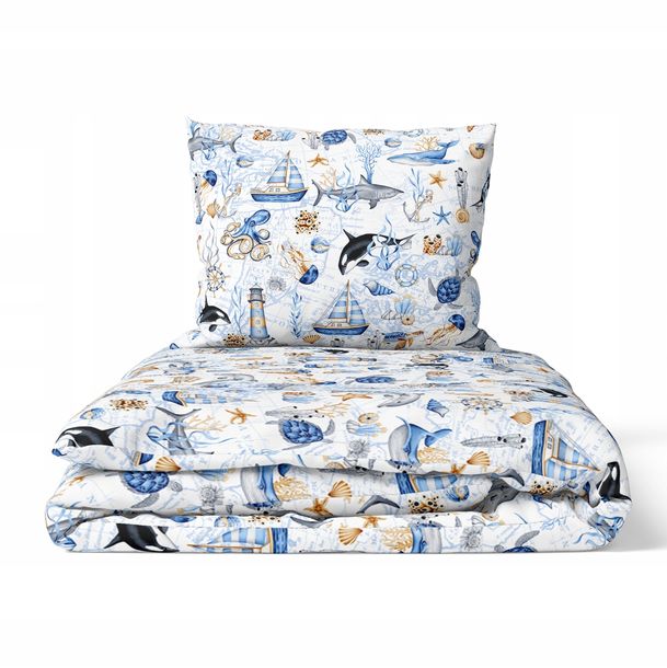 POŚCIEL DZIECIĘCA BAWEŁNA 160x200 + 70x80 CERTYFIKAT - plac budowy niebiesk