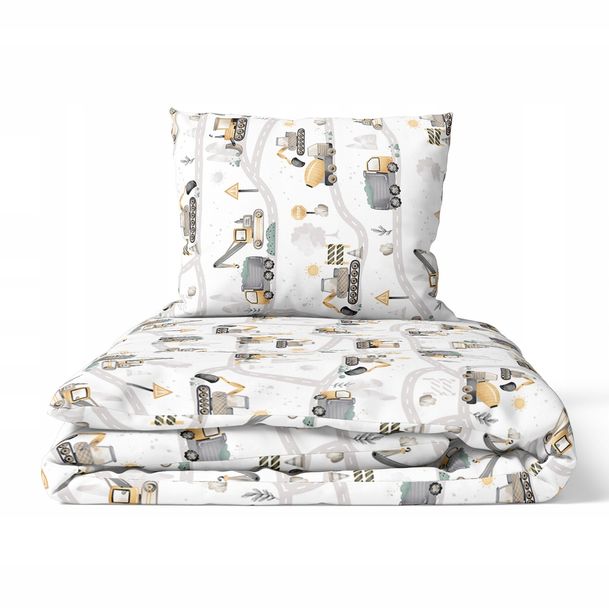 POŚCIEL DZIECIĘCA BAWEŁNA 160x200 + 70x80 CERTYFIKAT - plac budowy żółty