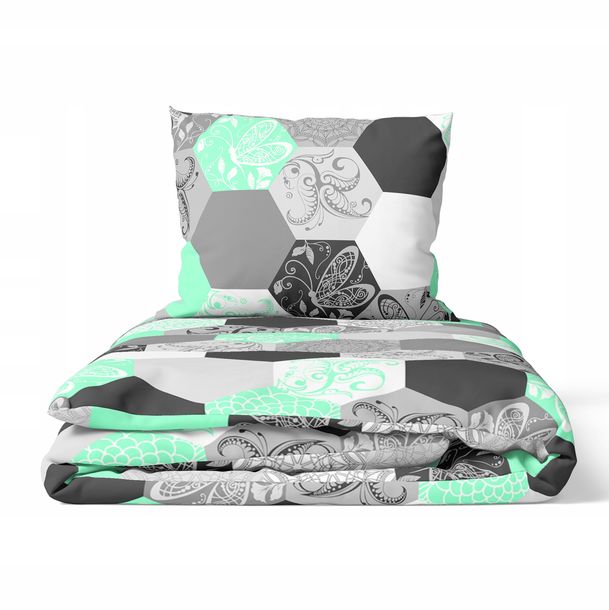 POŚCIEL Z KORY 200x220cm PREMIUM 100% BAWEŁNA KORA Plastry miodu mięta