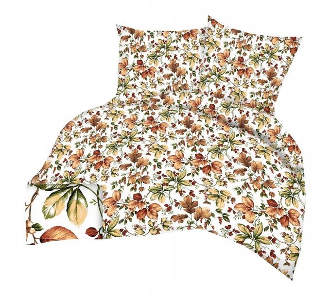 POŚCIEL Z KORY 200x220cm PREMIUM 100% BAWEŁNA Powiew jesieni na białym tle