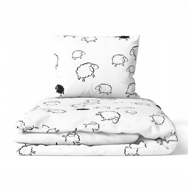 ﻿POŚCIEL Z KORY 160x200cm + JEDNA POSZEWKA 70x80cm GRUBA Barany na białym