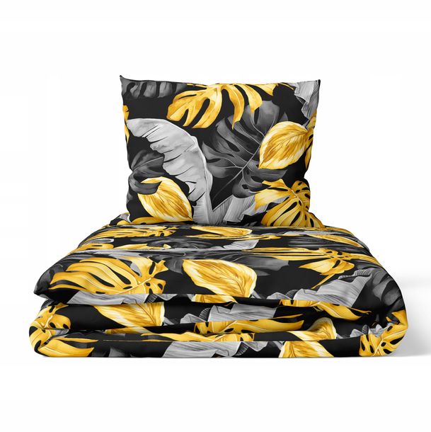 Pościel Z Kory 160x200 + 2x70x80 Polski Produkt Wzory Bielawa- Czarne Liści