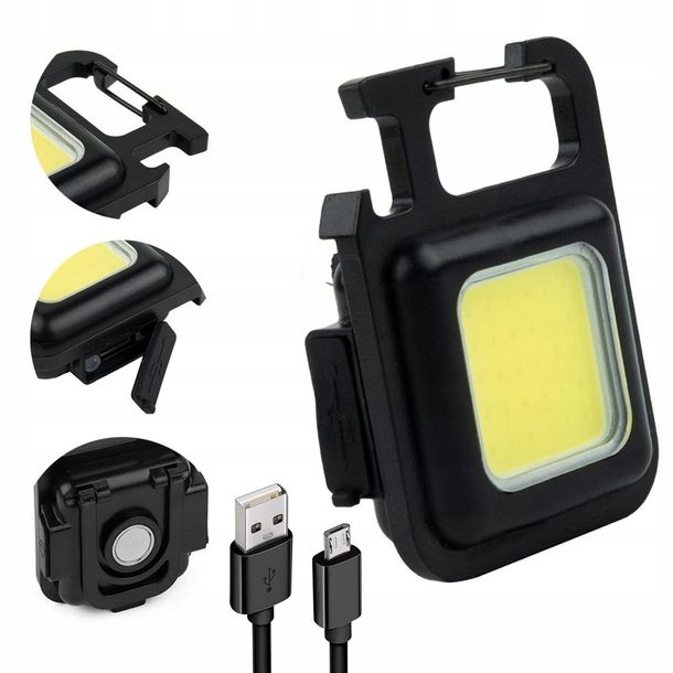 Mini Latarka Brelok Magnes Kieszonkowa Przenośna Led Cob Usb
