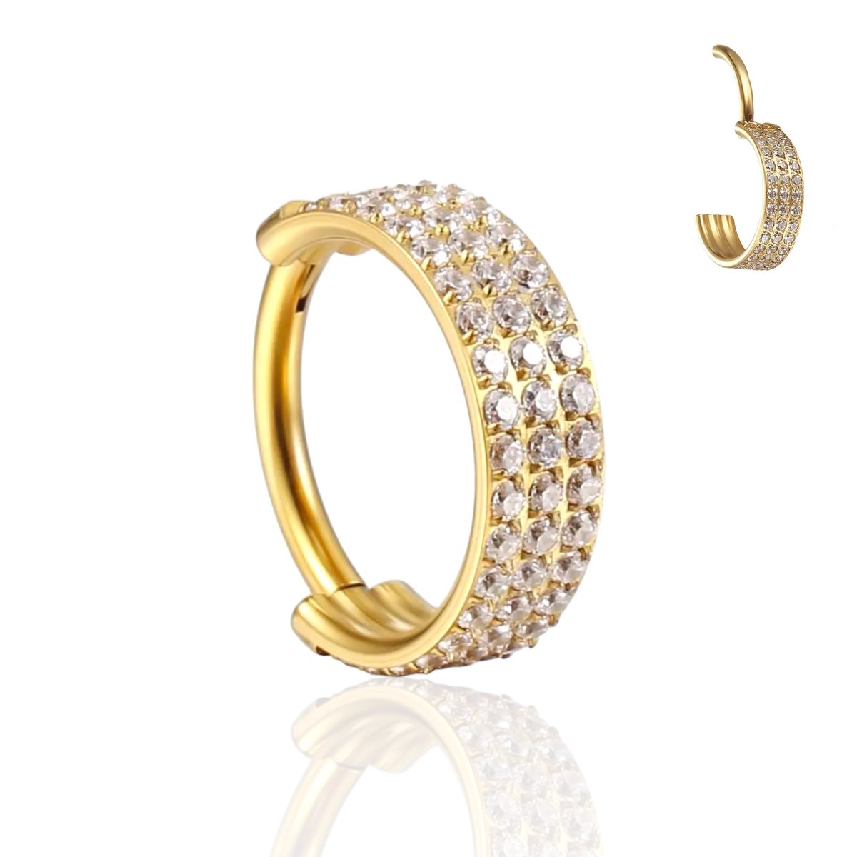 Kolczyk PIERCING Clicker Złoty Cyrkonie w 3 rzędach Lobe Helix 1.2/10