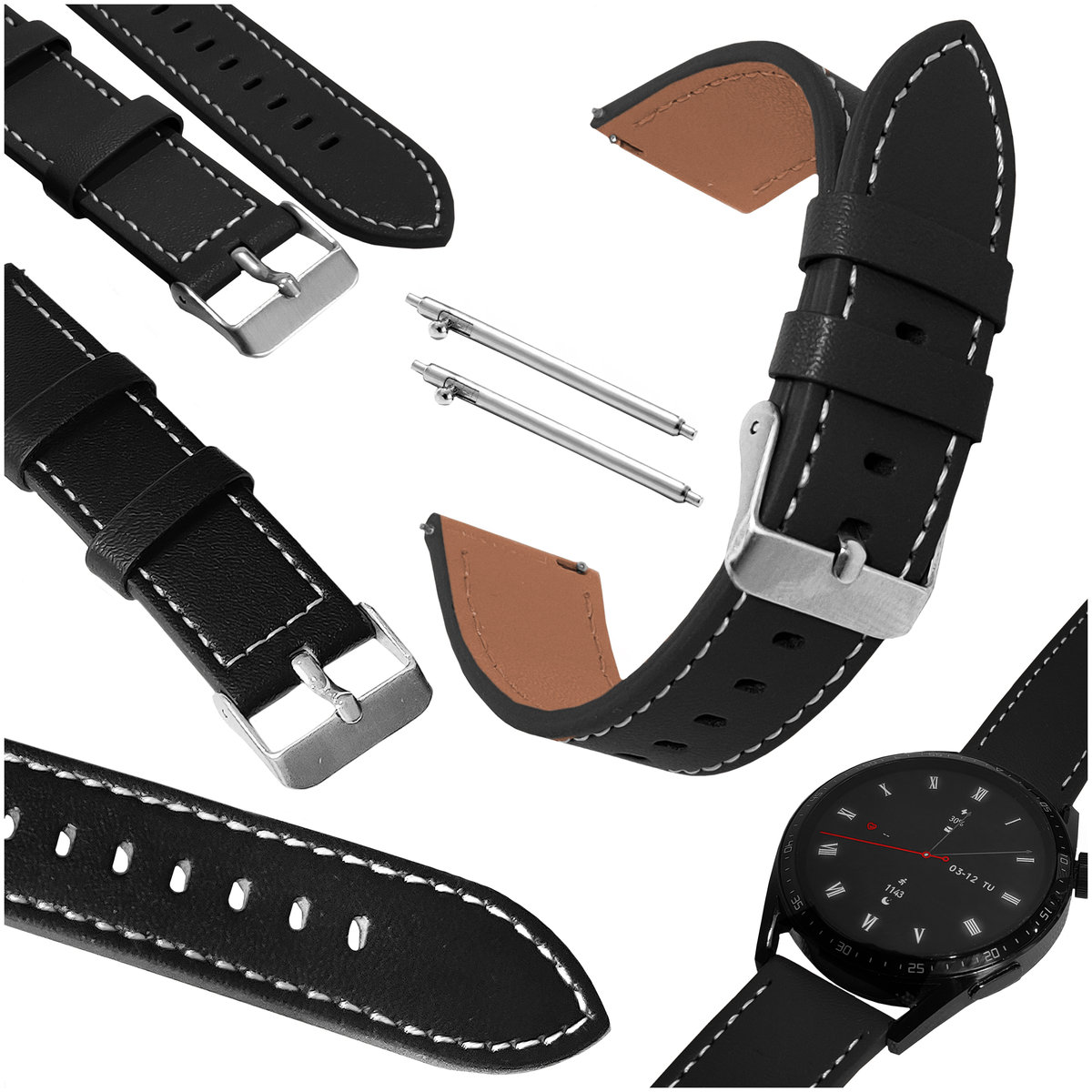 Pasek do Xiaomi Watch S1 Active GPS, czarna opaska, skórzana, teleskopy