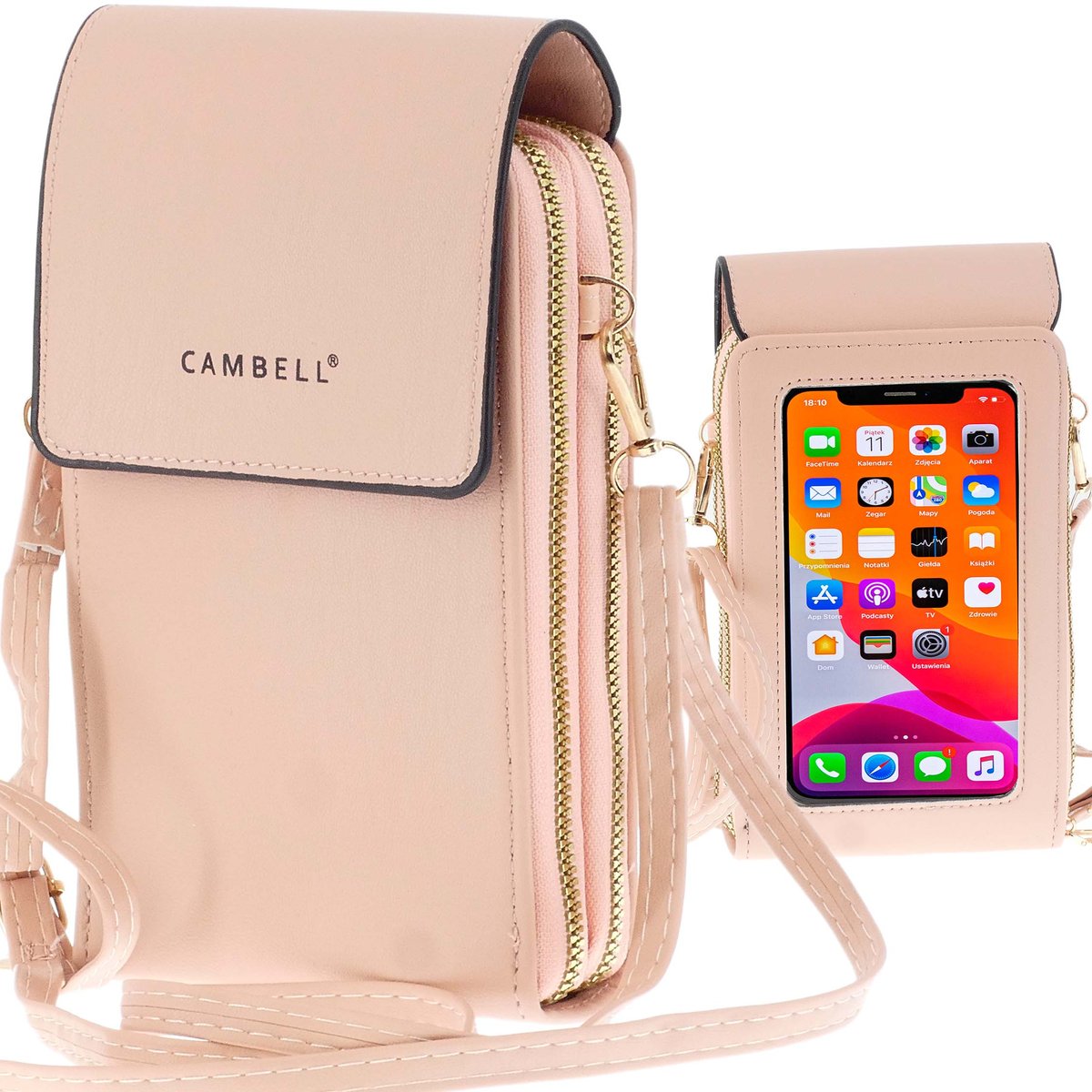 TOREBKA DAMSKA NA RAMIĘ Z OKIENKIEM NA TELEFON ORGANIZER KOPERTÓWKA BEŻ