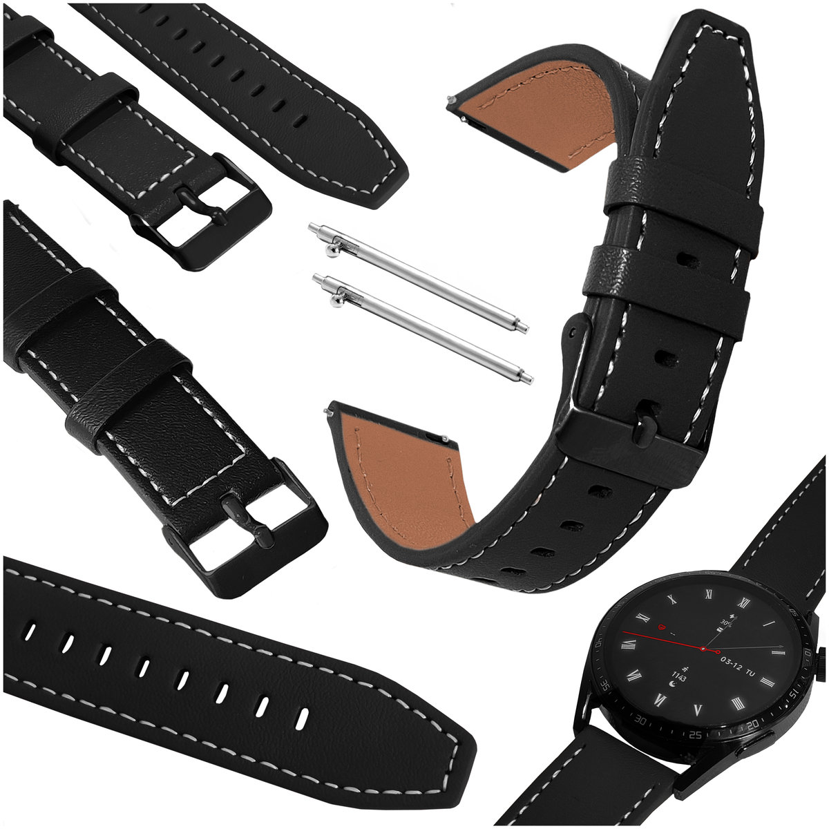 Pasek do Xiaomi Watch S1 Active GPS, czarna opaska, skórzana, teleskopy