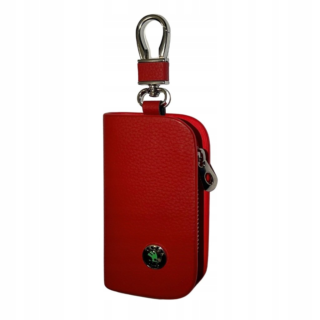 SKÓRZANE ETUI na klucze SKODA logo KLUCZYK samochodowy ELEGANCKI czerwony