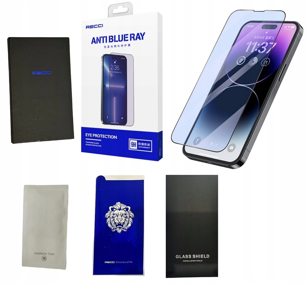 SZKŁO Z FILTREM ŚWIATŁA NIEBIESKIEGO ANTI SZYBKA do IPHONE 14 PRO RECCI