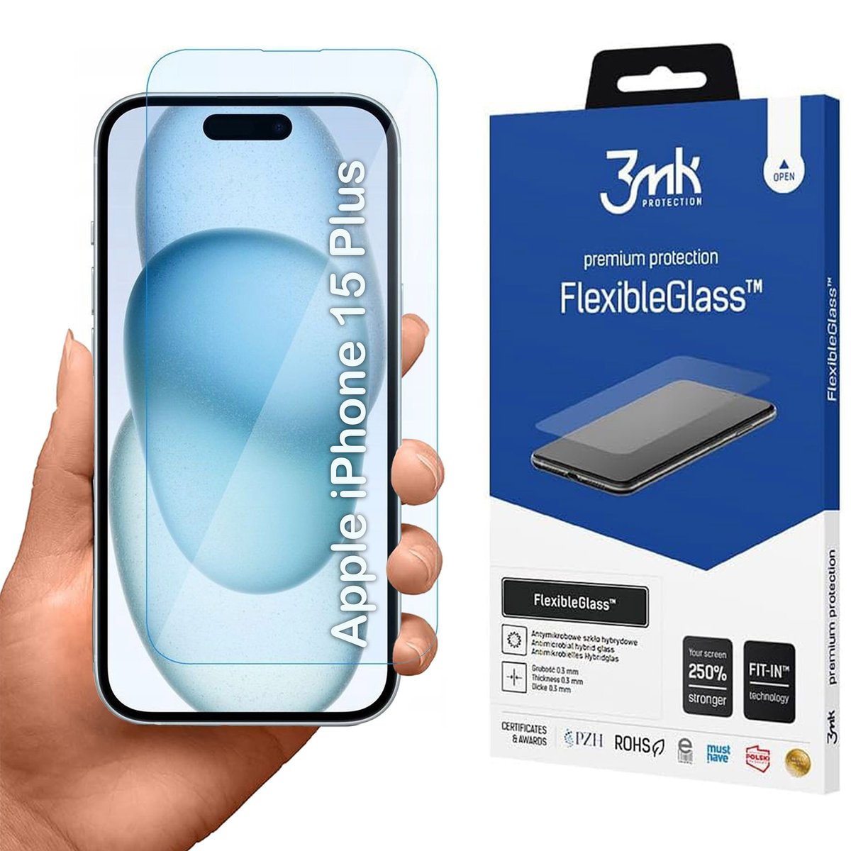 Nietłukące szkło hybrydowe Apple iPhone 15 Plus - 3mk FlexibleGlass