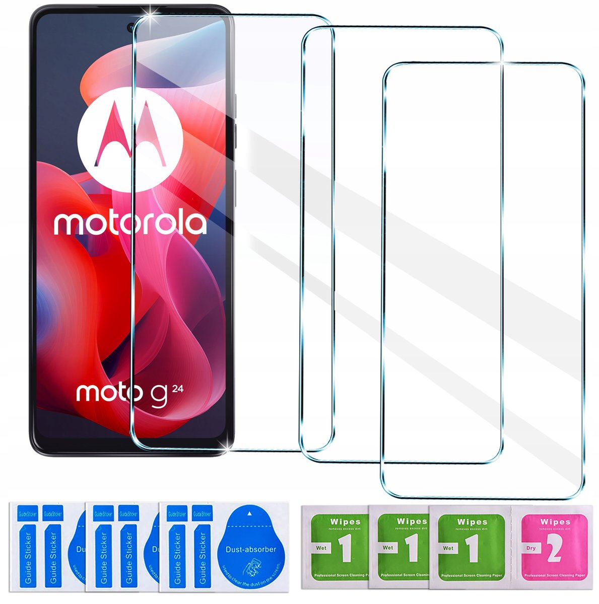 3x SZKŁO HARTOWANE do Motorola Moto G24 | G04 SZYBKA 9H | zestaw 3 sztuk