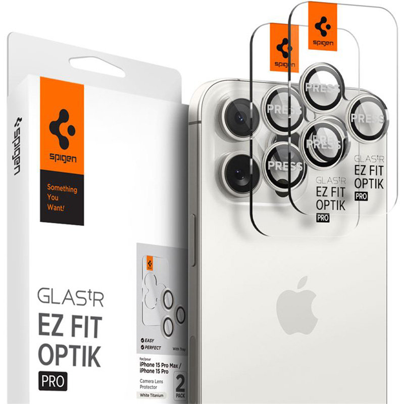 Szkło na aparat Spigen Glas.tR Ez Fit Optik Pro 2-Pack doPhone 15 Pro / 15 Pro Max, białe