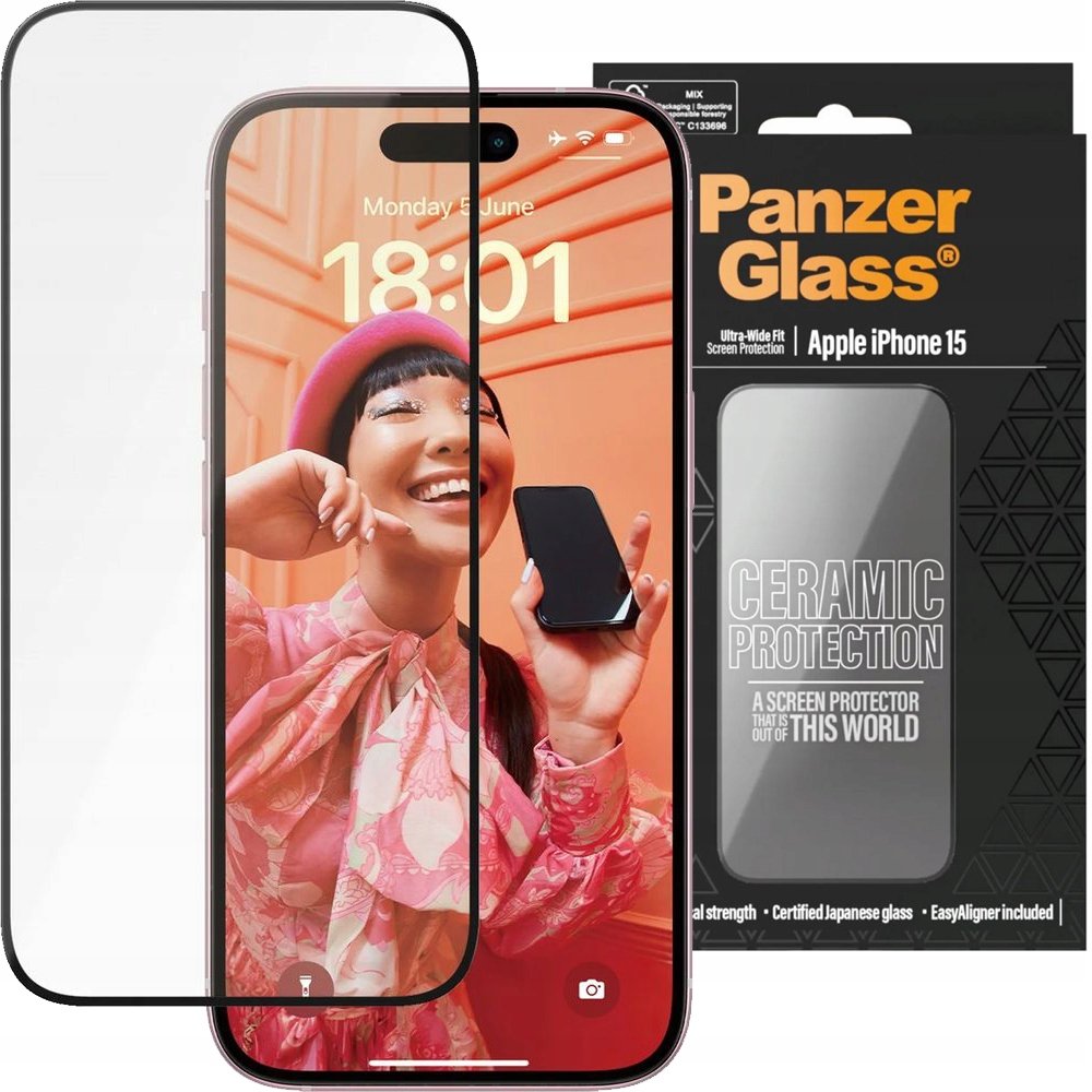 Szkło hartowane PanzerGlass Ceramic Ultra-Wide-Fit Easy Aligner do iPhone 15