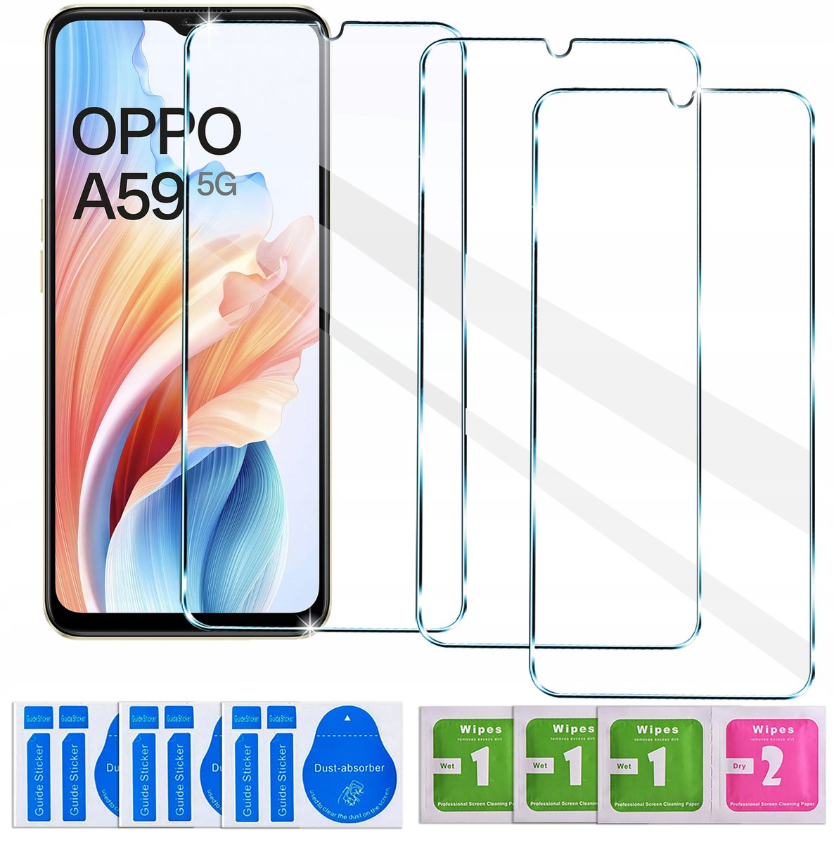 3x SZKŁO HARTOWANE do Oppo A59 5G SZYBKA 9H |zestaw 3 sztuk