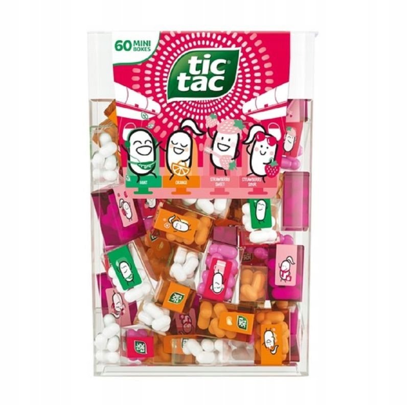 DRAŻE CUKIERKI TIC TAC TRAVEL XXL Z MINI PUDEŁKAMI TRUSKAWKA 60 SZTUK 228g