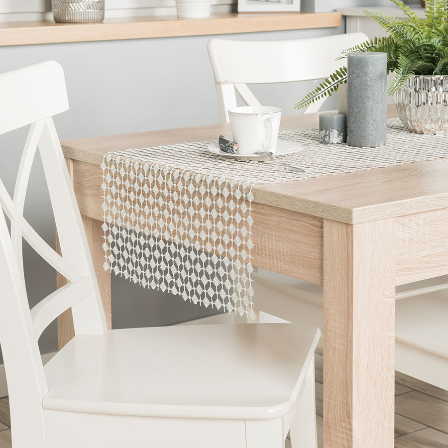 Bianca Bieżnik gipiurowy, kolor jasny szary z lurexem, 40x140cm