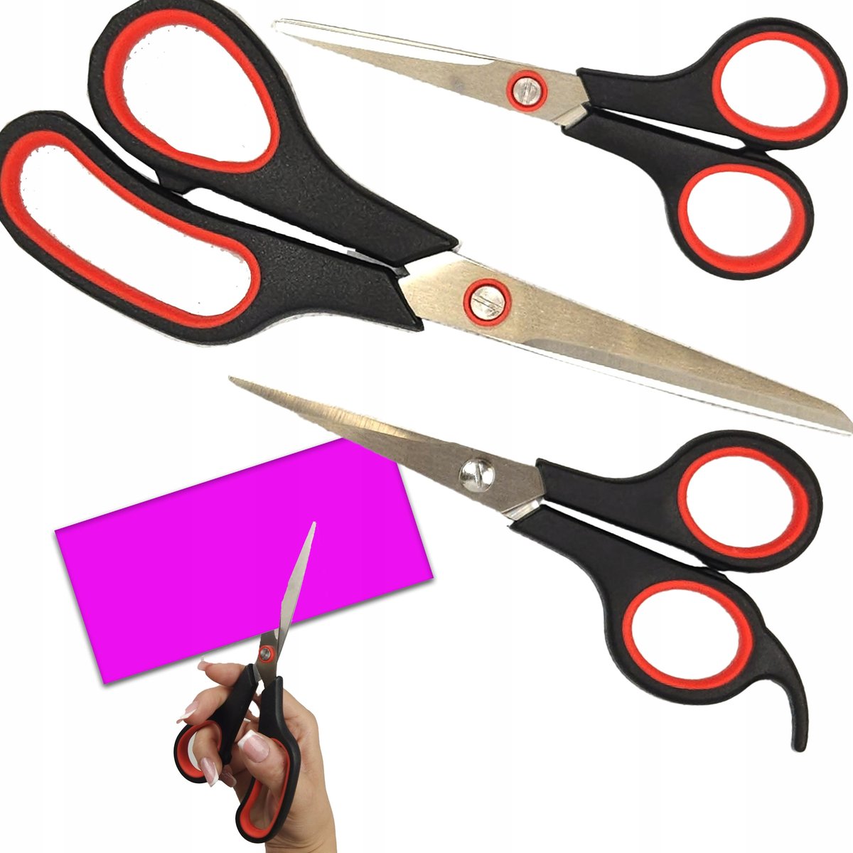 NOŻYCZKI BIUROWE SZKOLNE ZESTAW NOŻYCZEK 3 SZTUKI UNIWERSALNE DO SZKOŁY