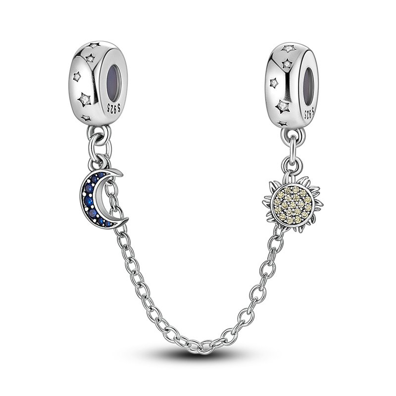 Zawieszka SREBRO 925 Charms koralik do PANDORA Łańcuszek Zabezpieczający Księżyc i Słońce