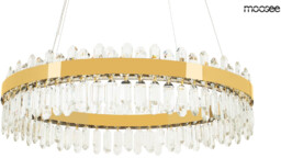 LAMPA WISZĄCA ze stalową złotą obręczą i pięknymi kryształami, okrągła, styl glamour