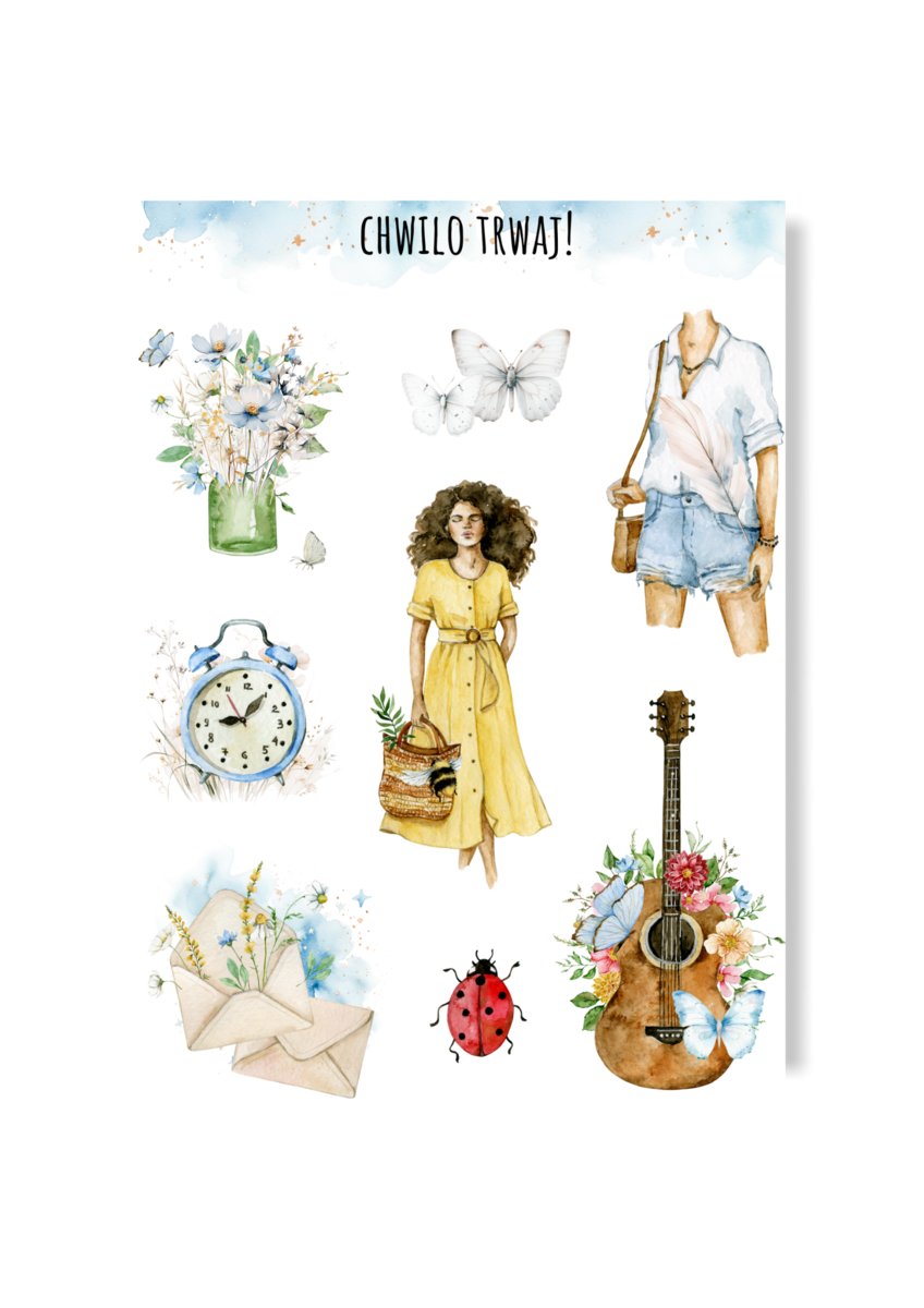 Naklejki letnie, wiosenne delikatne z dziewczyną dziewczęce na lato planner