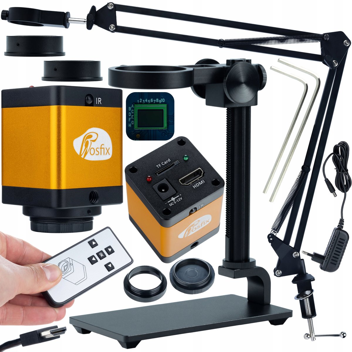 Rosfix Regulowany wysięgnik do mikroskopu cyfrowego ODM-180X 50mm + Aluminiowa platforma 35mm+ Kamera PEGASUS Pro KMPP-HDMI-TF 12mp Seria Plantes Pro