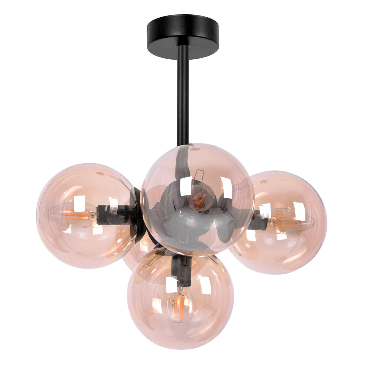 Czarna lampa sufitowa z bursztynowym kloszem K-5367 z serii PIRO