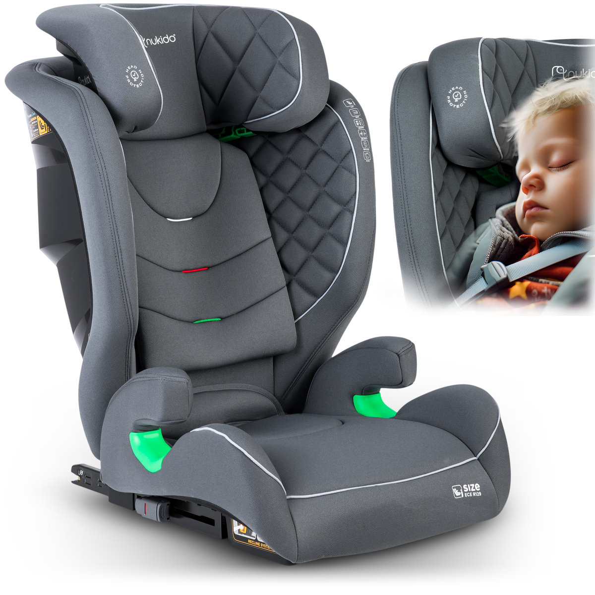 Fotelik samochodowy dla dzieci 15-36kg ISOFIX Nukido Louis I-SIZE szary