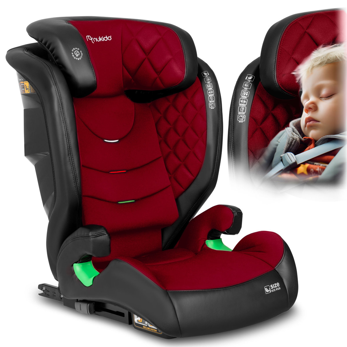 Fotelik samochodowy dla dzieci 15-36kg ISOFIX Nukido Louis I-SIZE czerwony