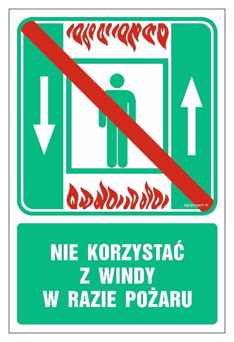 AC028 Nie korzystać z windy w razie pożaru (15 X 22,5 CM, PS - PŁYTA 1MM FOTO.) LIBRES POLSKA SP