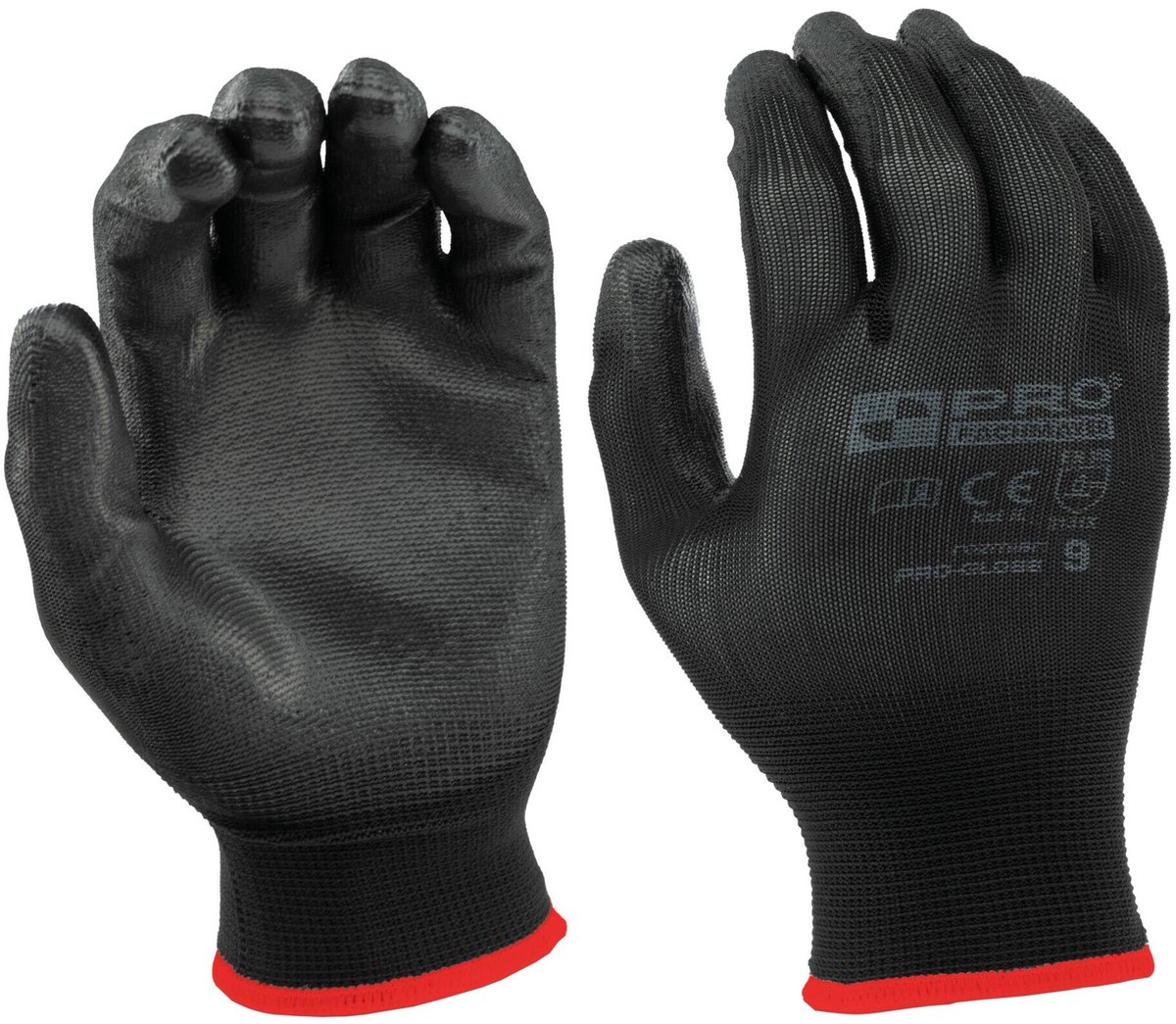 Rękawice robocze BHP ochronne powlekane poliuretanowe czarne PRO rozmiar 9